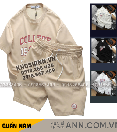 Set Bộ Nam - Quần Short Thun Nam Và Áo Thun Nam Cổ Tròn In Chữ College 1986 Trước Ngực (Size Từ M Đến XXL) - SBN182