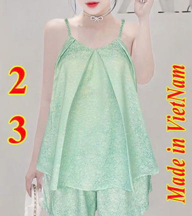 Đồ bộ nữ 2 dây sát nách vải gấm quần đùi HK 0036 - DBOR0074