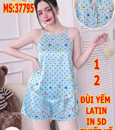 Đồ bộ nữ cổ yếm quần đùi chất latin TH 07795 - DBOR0086