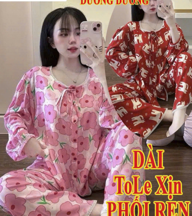 Đồ bộ tay dài quần dài vải tole xin phối ren DD15320 - DBOR0091