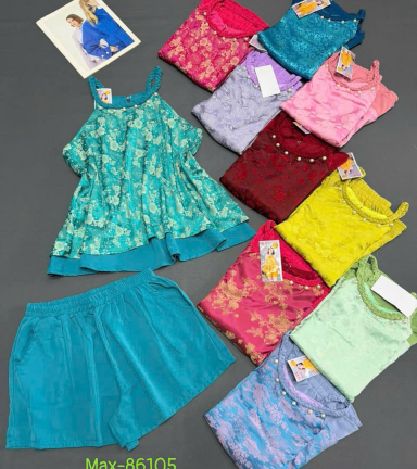 Đồ bộ nữ cổ yếm quần đùi vải gấm phối mango - DBOR0101