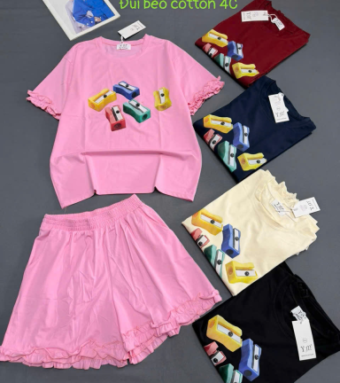Đồ bộ thun nữ áo tay ngắn quần đùi bèo chất cotton 4 chiều - DBOR0103