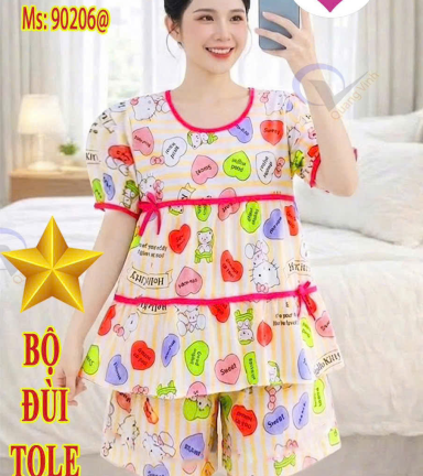 Đồ bộ nữ tay ngắn quần đùi vải tole QV-90206 - DBOR0105