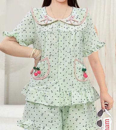 Đồ bộ nữ tay ngắn quân đùi cotton hàn - DBOR0106