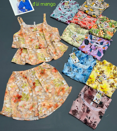 Đồ bộ nữ 2 dây vải mango quần đùi hoa HK-8083 - DBOR0113