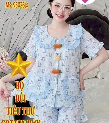 Đồ bộ nữ cổ sen quần đùi vải cotton hàn không giãn QV-95026 - DBOR0115