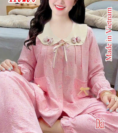 Đồ bộ nữ tiểu thư tay dài cotton hàn không giãn HT-15236 - 115236 - DBOR0117