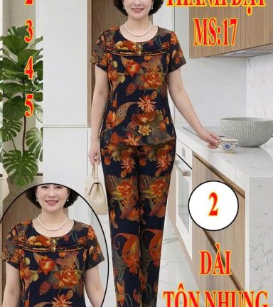 Đồ bộ nữ áo tay ngắn quần dài vải tole nhung TĐ-1726 - DBOR0120