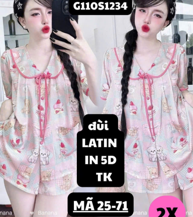 Đồ bộ nữ mặt nhà cổ sen chất latin in 5D 25-71 phúc tâm G110S1234 - DBOR0124