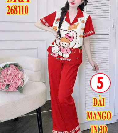 Đồ bộ nữ oijama tay ngắn quần dài Dài mango in 3D MT-68110 - DBOR0125