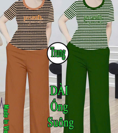 Đồ bộ nữ tay ngắn quần dài ống suông sọc tăm nhí XS-101561 - DBOR0141