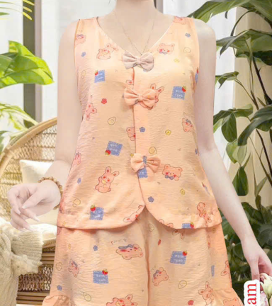 Đồ bộ nữ mặt nhà cotton hàn áo sát nách quần đùi HT-75235 - DBOR0143
