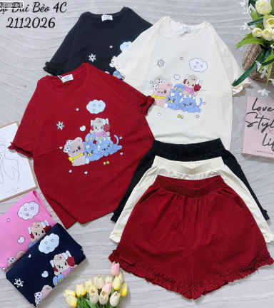 Đồ bộ nữ tay ngắn quần đùi in hình - DBOR0148