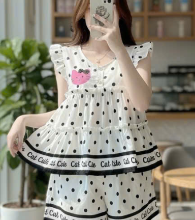 Đồ bộ nữ áo tay cánh tiên quần đùi chấm bi HT-95239 - DBOR0163