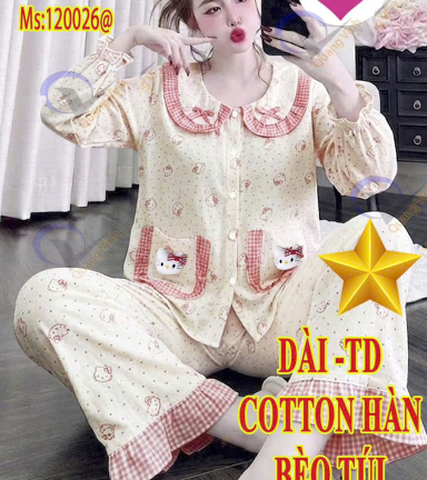 Đồ bộ nữ tay dài quần dài chất cotton hàn ko giãn QV-20026 - DBOR0179