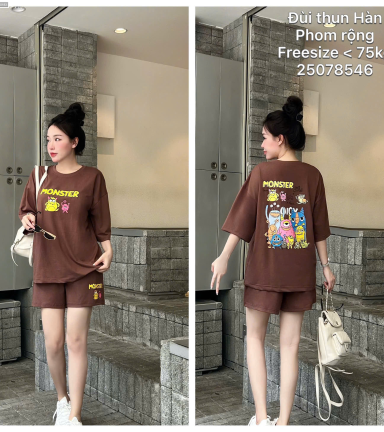 Đồ bộ nữ áo tay ngắn quần Đùi thun hàn co giãn phom rộng <75kg - DBOR0183