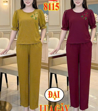 Đồ bộ nữ tay ngắn quần dài vải lụa gãy trung niên TV-8115 - DBOR0184