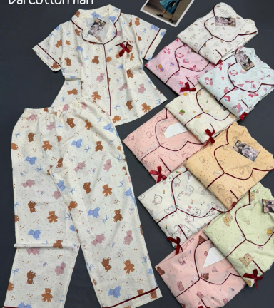 Đồ bộ nữ pijama tay ngắn quần dài HT-05241 chất cotton hàn - DBOR0185