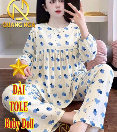 Đồ bộ nữ tay dài quần dài vải tole baby doll QN-0517 - DBOR0188