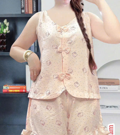 Đồ bộ nữ sát nách quần đùi chất cotton hàn không giãn HT-75235 - DBOR0195