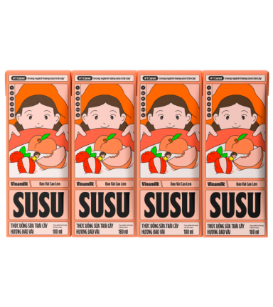 Sữa Trái Cây VINAMILK SUSU Hương Đào Vải 180ml/Hộp - Lốc 4 Hộp - 8934673702096