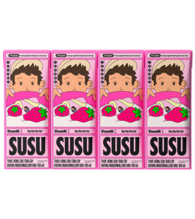 Sữa Trái Cây VINAMILK SUSU Hương Marshmallow Dâu 180ml/Hộp - Lốc 4 Hộp - 8934673702119
