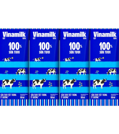 1 Lốc 4 Hộp Sữa Tươi Tiệt Trùng VINAMILK Ít Đường 180ml/Hộp - 8934673581349