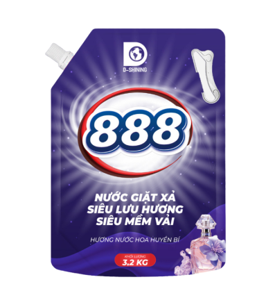 Nước Giặt Xả Cao Cấp 888 D-Shining Hương Nước Hoa 3,2kg - Túi Màu Tím - 8938539891815