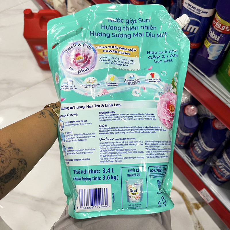 Chuyên sỉ nước Giặt SURF Túi Hương Hoa Trà & Linh Lan 3.6kg - Túi Xanh 3 Chuyên sỉ nước Giặt SURF Túi Hương Hoa Trà & Linh Lan 3.6kg - Túi Xanh