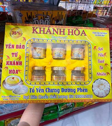Tổ Yến Chưng Sẵn Canxi Đường Ăn Kiêng Khánh Hòa Saminest 35% Set 6 Hủ - Hộp Vàng - 8936220140078
