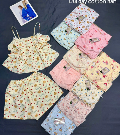 Đồ bộ nữ đùi 2 dây chất cotton hàn HT-75242 - DBOR0222