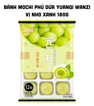 Bánh Mochi Phủ Dừa Yuanqi Wanzi Vị Nho Xanh 180g - 9588871321048