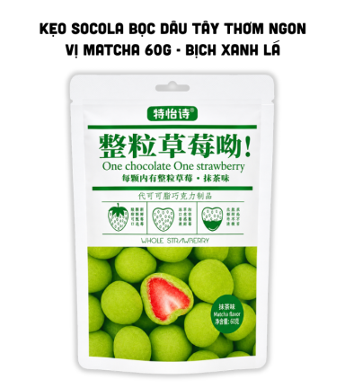 Kẹo Socola Bọc Dâu Tây Thơm Ngon Vị Matcha 60g - Bịch Xanh Lá - 6932066906931