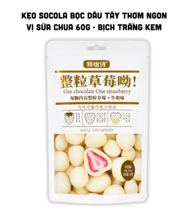 Kẹo Socola Bọc Dâu Tây Thơm Ngon Vị Sữa Chua 60g - Bịch Trắng Kem - 6932066906924