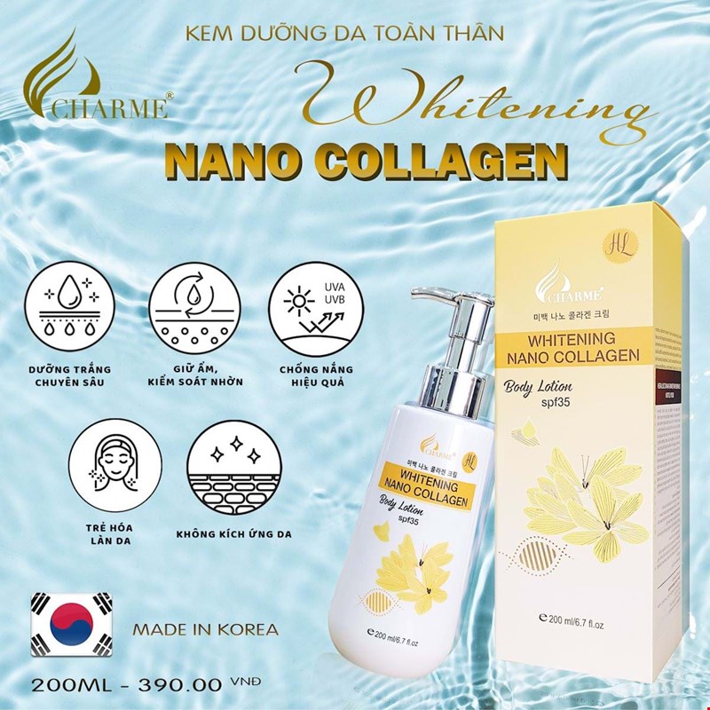 Kem dưỡng da toàn thân Charme Whitening Nano Collagen đến từ xứ sở kim chi Hàn Quốc sẽ giúp bạn giải quyết tình trạng về da