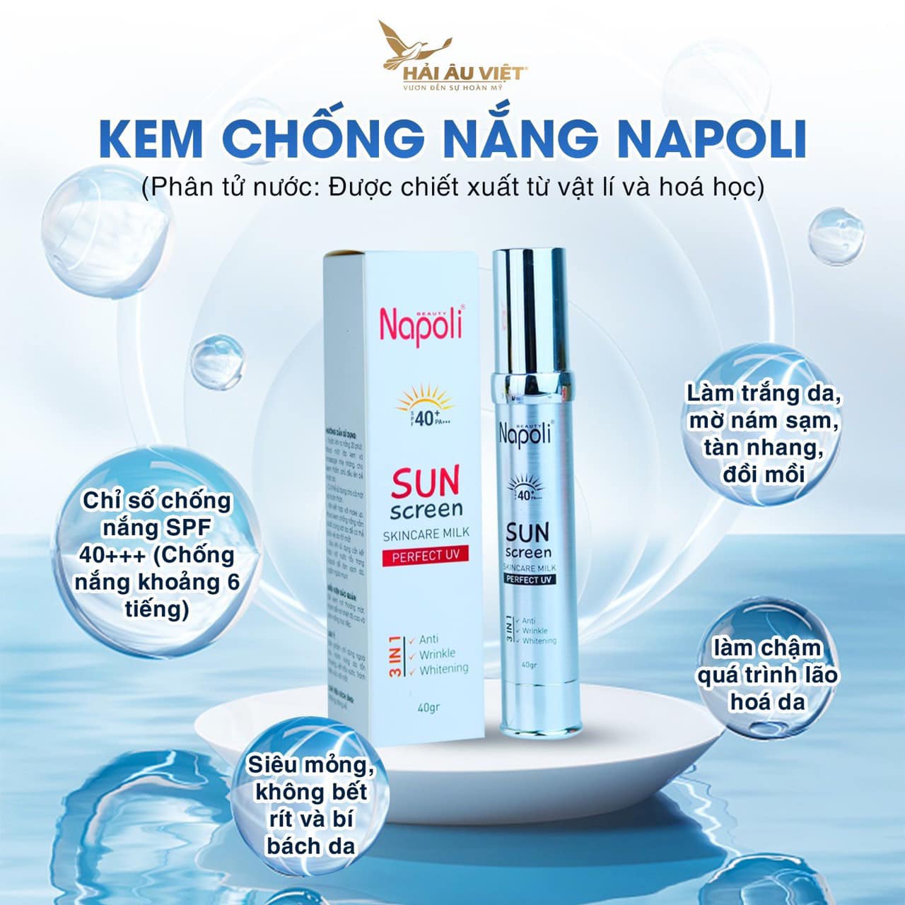 Kem chống nắng Napoli - Hải Âu Việt chống nắng bảo vệ da với chỉ số spf 40 pa++++