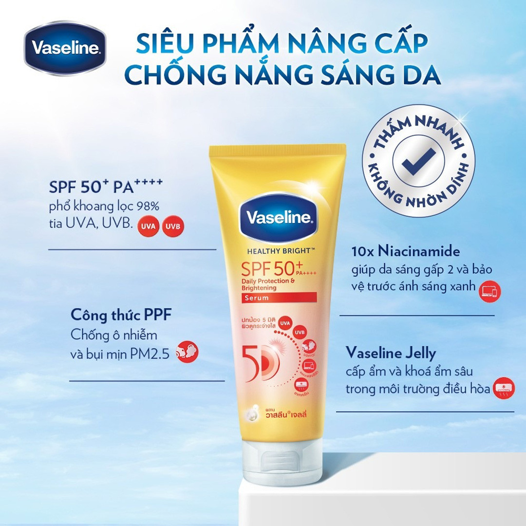 Tinh Chất Chống Nắng Vaseline Healthy Bright Sun + Pollution Protection SPF 50+ PA++++