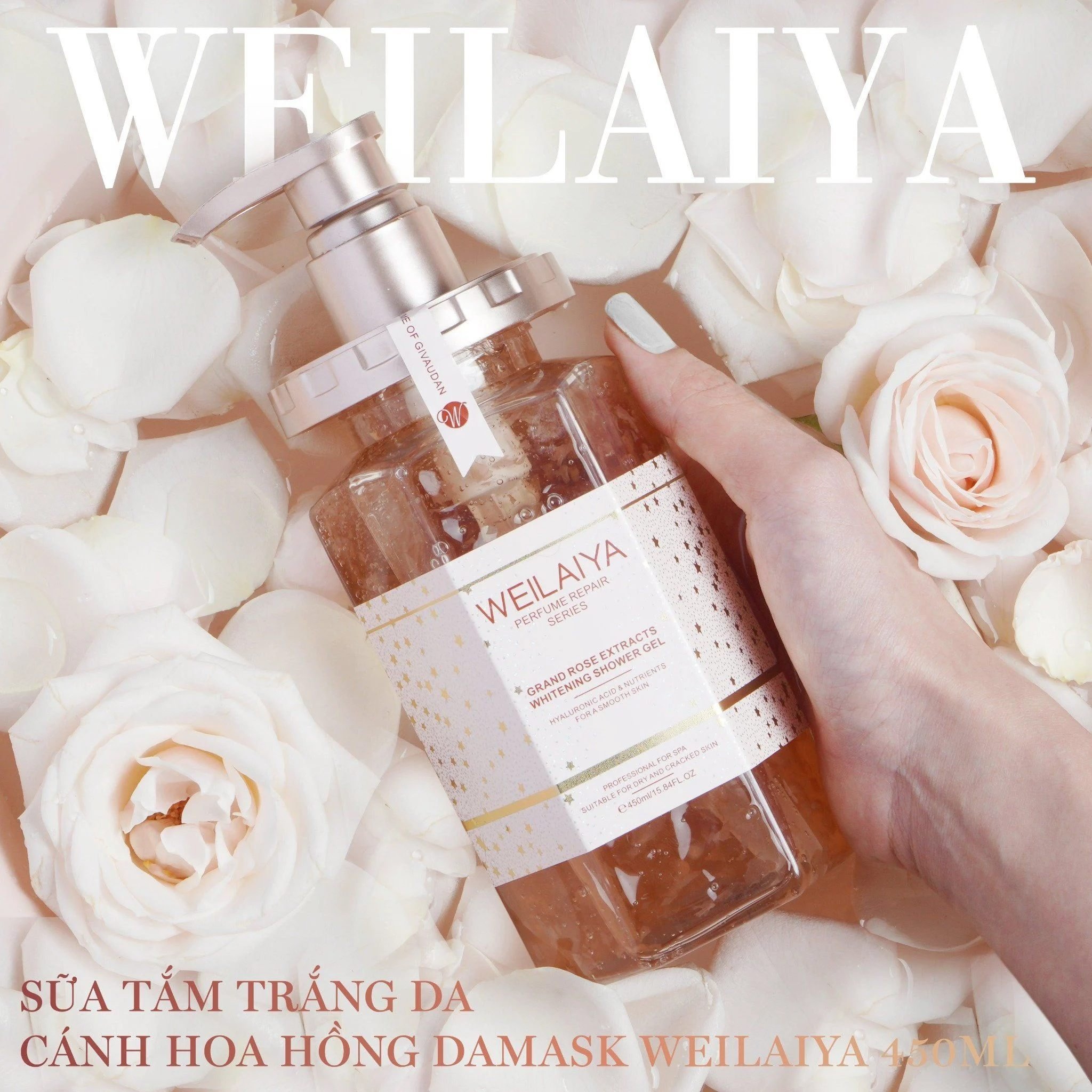 Sữa tắm trắng da Weilaiya hoa hồng Damask chứa chiết xuất nguyên chất từ hoa hồng Damask Burgari