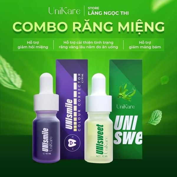 Serum Trắng Răng UniSmile 10ml Và Serum Thơm Miệng UniSweet 10ml  Hỗ Trợ Cải Thiện Ố Vàng Hôi Miệng UniKare