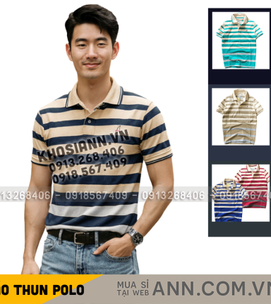 Áo cổ bẻ sọc ngang thêu chữ A( giá mới) - AS018