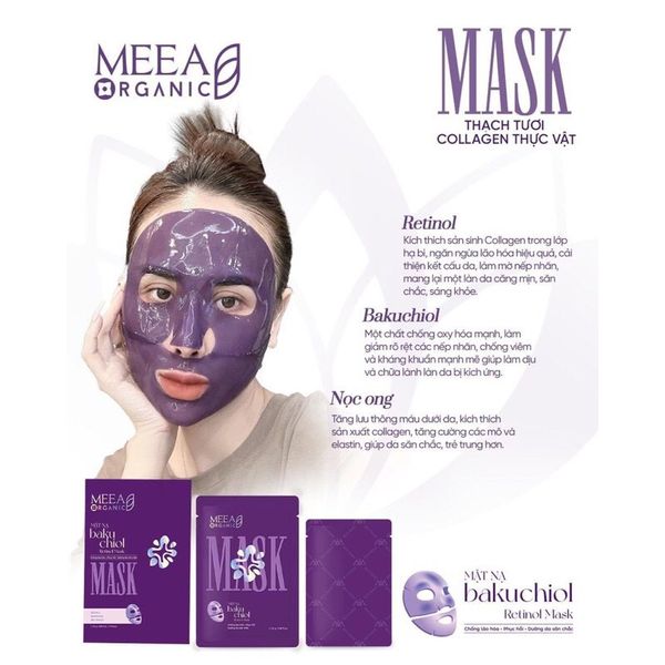 Mặt nạ thạch tươi màu tím Bakuchiol Retinol MEEA Organic Mask
