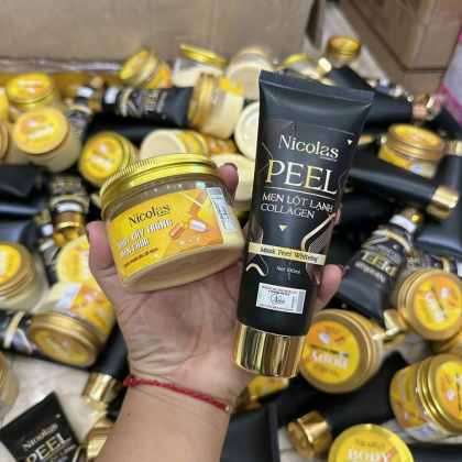 Combo Kem Peel Men Lột Lạnh Collagen Và  Kem Body Cấy Trắng Men Chua Nicolas Cosmetic