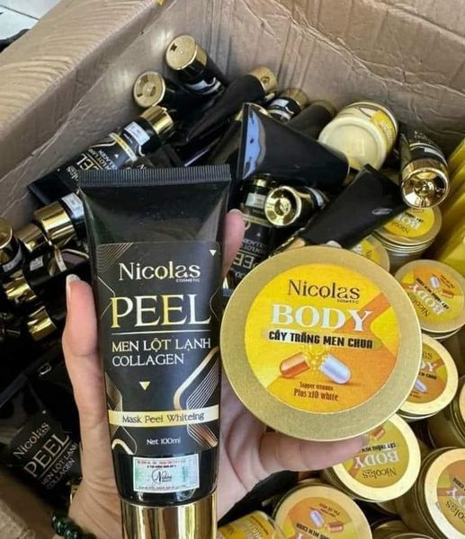 Combo Kem Peel Men Lột Lạnh Collagen Và  Kem Body Cấy Trắng Men Chua Nicolas Cosmetic
