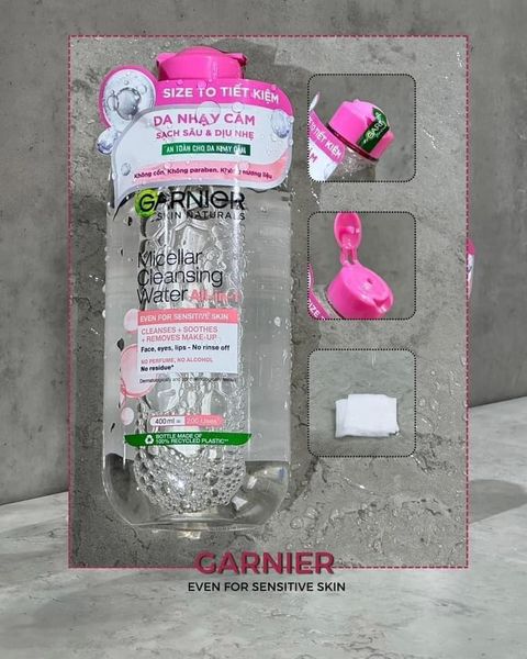 Nước tẩy trang Garnier Micellar Cleansing Water màu hồng