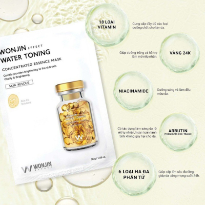 Mặt Nạ Wonjin Effect Water Toning Màu Vàng Dưỡng Trắng Da Hộp 10 Miếng