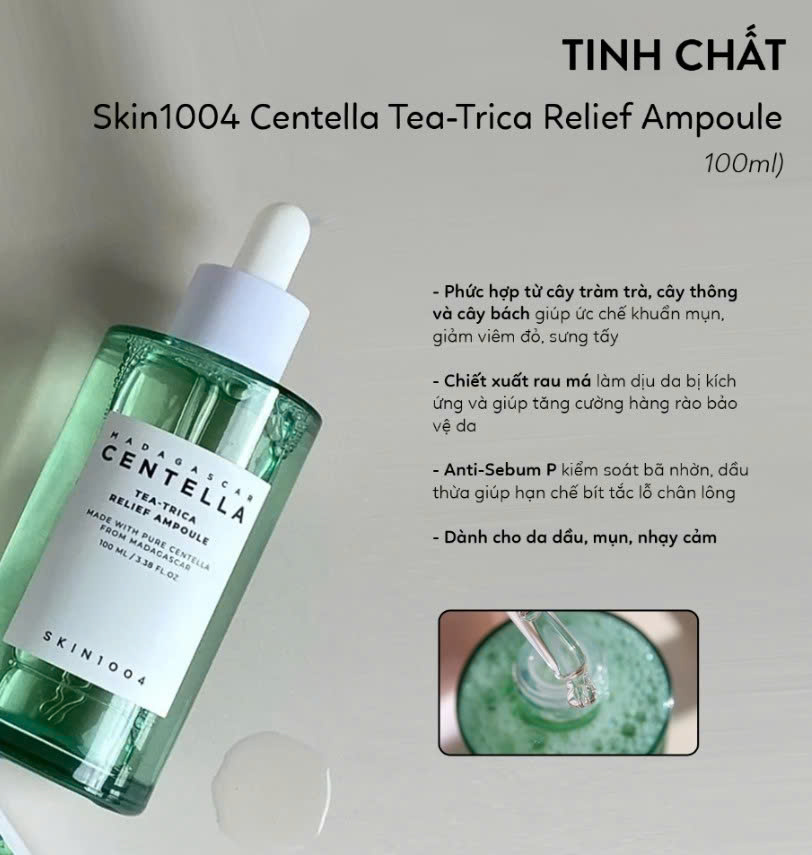 Bộ 3 xanh lá cho da dầu mụn  Skin1004 Madagascar Centella Tea Tri-ca