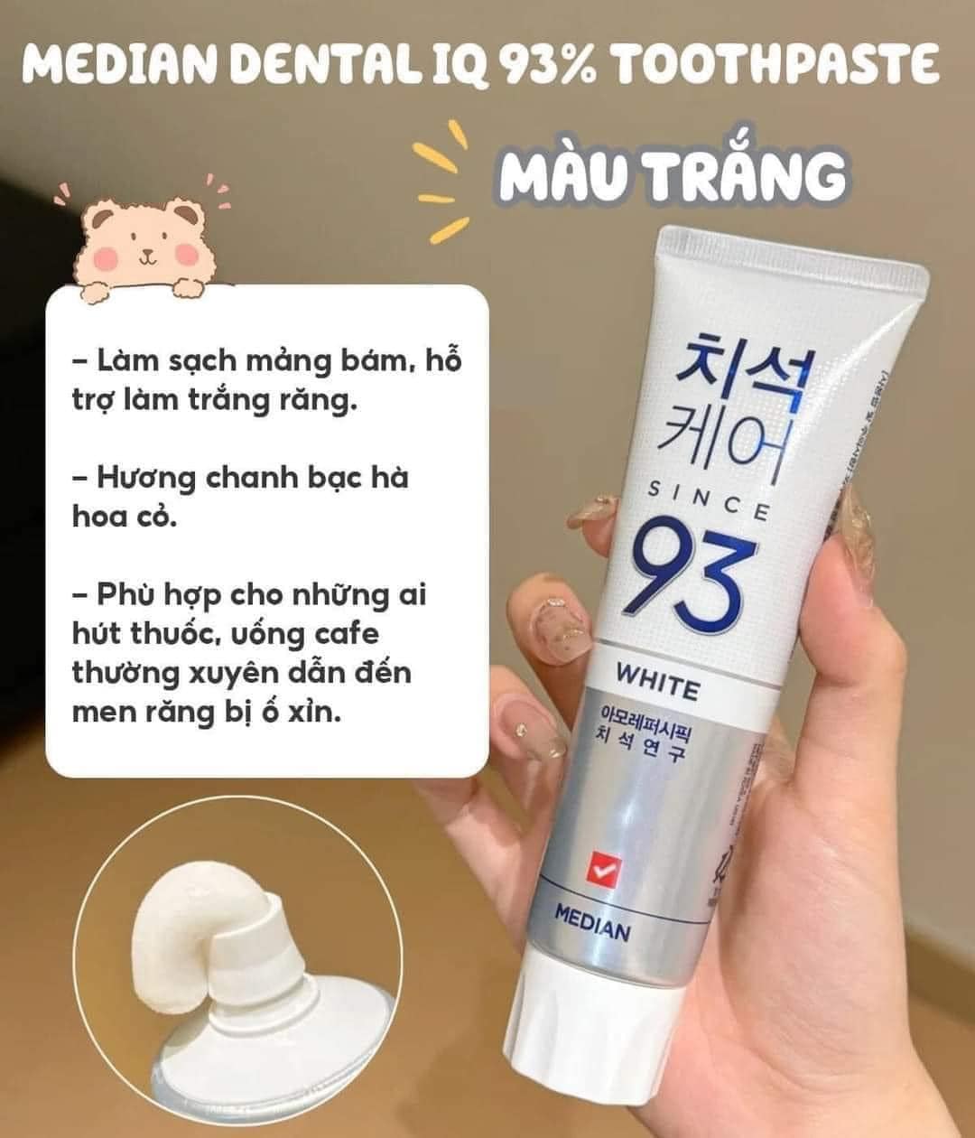 Kem Đánh Răng Median Màu Trắng  Dental IQ 93% 120g  hương chanh bạc hà hoa cỏ