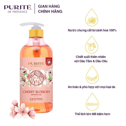 Sữa Tắm Purité Sáng Mịn Da Hương Hoa Anh Đào 850ml