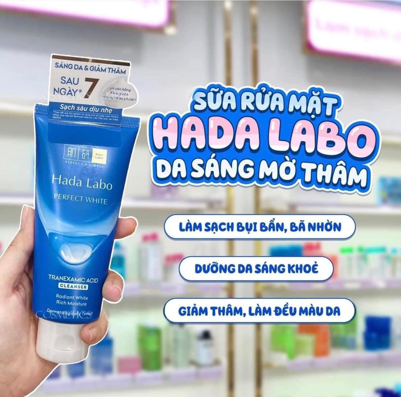 Sữa Rửa Mặt Hada Labo Màu Xanh Dương Perfect White Tranexamic Acid Cleanser 80g