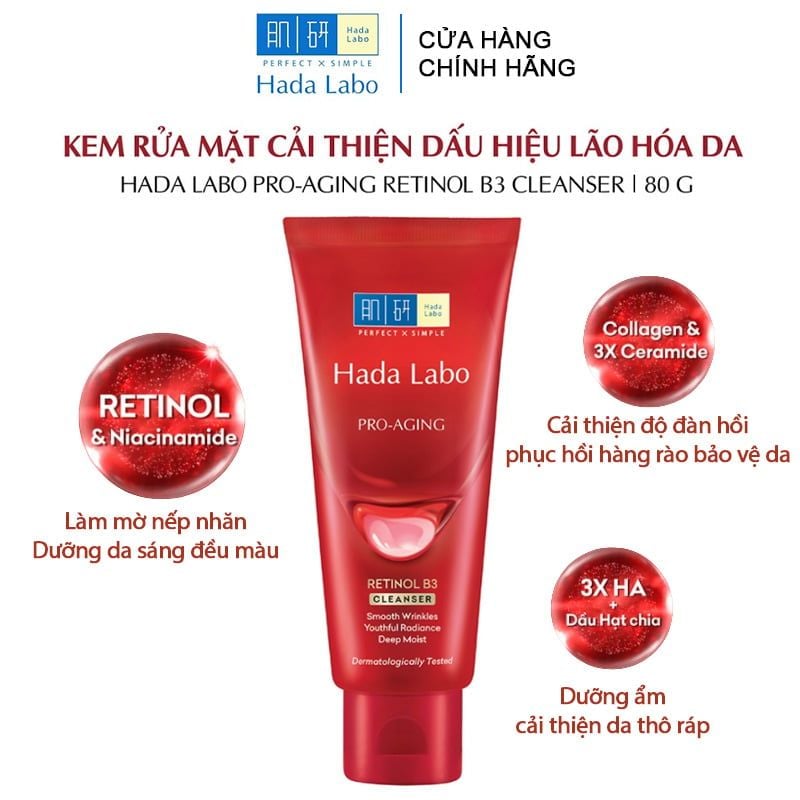 Sữa Rửa Mặt Hada Labo Màu Đỏ Pro Anti Aging Chống Lão Hoá da 80g